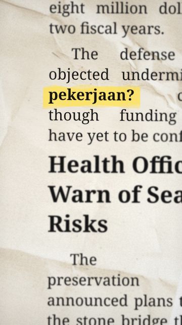 Animation of the phrase “pekerjaan?”
